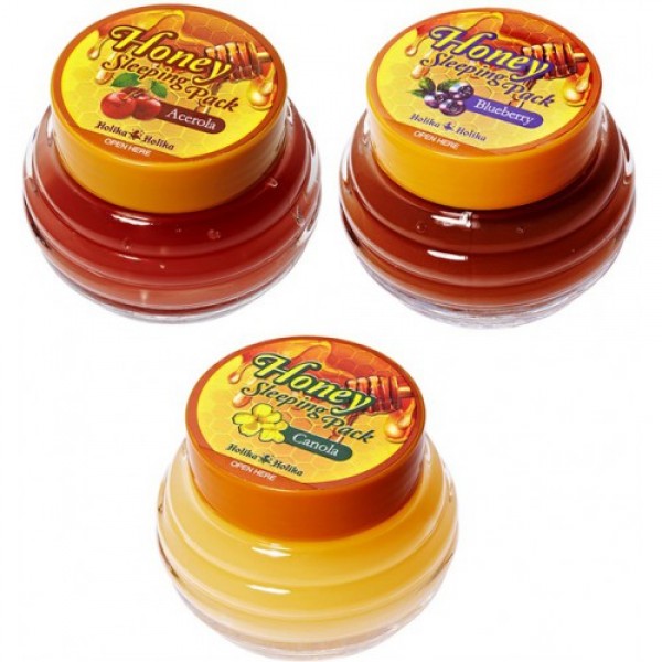 маска ночная медовая holika holika honey sleeping pack маска ночная медовая holika holika honey sleeping packHoney Sleeping Pack. Маска ночная медовая.<br><br>Любите медок? Ваша кожа тоже! Эти потрясающие маски с медом и цветочно-ягодными экстрактами сделают Вашу кожу нежной, как у ребенка. Ночная маска воздействует на кожу на протяжении всей ночи и глубоко проникает внутрь, чтобы с утра Вы проснулись с чистой и сияющей кожей.<br><br>Blueberry <br><br>Экстракт голубики – эта маска содержит 20% меда и 20% экстракта голубики. Богата антоцианами, антиоксидантами и витаминами. Экстракт голубики стягивает поры и смягчает кожу. Мед глубоко увлажняет и смягчает кожу, делая ее бархатистой и нежной.<br><br>Canola <br><br>Экстракт Канола - эта маска содержит 20% меда и 20% экстракта канола. Эта маска богата витаминами, а экстракт рапса сделает кожу светлой и здоровой! Канола в сочетании с медом хорошо борется с тусклым цветом лица на протяжении всей ночи, чтобы с утра Вы проснулись свежей и отдохнувшей. Мед глубоко увлажняет и смягчает кожу, делая ее бархатистой и нежной.<br><br>Acerola<br><br>Экстракт дикой вишни (ацерола) – эта маска содержит 20% меда и 20% экстракта дикой вишни. Она богата антиоксидантами и витамином С. Экстракт дикой вишни способствует обновлению кожи и делает кожу здоровее и свежее. Мед глубоко увлажняет и смягчает кожу, делая ее бархатистой и нежной.<br><br>Способ применения: Вечером, после очищения, нанесите на кожу тоник. После этого, возьмите немного маски и распределите ее по всему лицу похлопывающими движениями. Утром просто ополосните лицо теплой водой!<br><br>Объем: 90 мл<br>