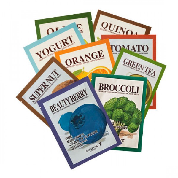 маска для лица тканевая skin food everyday mask sheet маска для лица тканевая skin food everyday mask sheetНежные тканевые маски Everyday Mask Sheet, необычайно мягкие и приятные, пропитаны высококонцентрированной эссенцией и, благодаря плотному прилеганию к лицу, наполняют кожу массой питательных, увлажняющих, оздоравливающих, омолаживающих компонентов.<br><br>Маски направлены на решение различных кожных проблем, в зависимости от активного компонента:<br><br><br>01. Skinfood Everyday Orange Mask Sheet – маска тканевая с экстрактом апельсина<br><br><br>Экстракт апельсина наполняет кожу витамином C, который является мощным антиоксидантом, подавляет разрушительное воздействие на кожу свободных радикалов, обеспечивает внутриклеточную защиту. Маска с апельсином особенно необходима для тусклой и пигментирвоанной кожи, так как обладает отбеливающей активностью и способствует осветлению существующей пигментации, а также предотвращает появление новых пятен. Также маска оказывает противовоспалительное действие, повышает иммунитет кожи.<br><br><br>02. Skinfood Everyday Broccoli Mask Sheet – маска тканевая с экстрактом брокколи<br><br><br>Экстракт брокколи обладает уникальным свойством регулировать собственную защиту клеток кожи от повреждения УФ-излучением, а также токсичными и канцерогенными веществами из атмосферы. Маска с экстрактом брокколи успокаивает кожу, снимает покраснения и зуд, ускоряет заживление воспалений, а также оказывает омолаживающее действие: повышает упругость и эластичность, способствует разглаживанию кожи и выравниванию ее тона.<br><br><br>03. Skinfood Everyday Olive Mask Sheet – маска тканевая с экстрактом оливы<br><br><br>Экстракт оливы великолепно питает и увлажняет кожу, оказывает ранозаживляющее действие, что помогает решить проблемы сухой и воспаленной кожи, устраняет шелушения, подходит для очень чувствительной кожи. Высокое содержание антиоксидантов и витамина Е помогает замедлить процессы старения, а также оказывает омолаживающее воздействие на кожу, ускоряя регенерацию клеток и нейтрализуя агрессивное влияние УФ-излучения, жары, мороза, токсинов загазованных городов.<br><br><br>04. Skinfood Everyday Supernut Mask Sheet – маска тканевая с экстрактами орехов<br><br><br>Экстракты орехов оказывают глубокое питательное действие, поэтому маска особенно полезна для сухой, увядающей и зрелой кожи. Помимо питания маска отлично увлажняет и смягчает кожу, повышает ее эластичность и упругость, способствует разглаживанию морщин и предупреждает появление новых. Уменьшает воспаление и ускоряет клеточную регенерацию, успокаивает кожу, уменьшает проявления и предотвращает возникновение купероза.<br><br><br>05. Skinfood Everyday Beauty Berry Mask Sheet – маска тканевая с экстрактом черники<br><br><br>Экстракт черники нормализует местное кровообращение, укрепляет стенки сосудов, способствует устранению мешков и кругов под глазами. Благодаря высокому содержанию антиоксидантов, защищает от воздействия свободных радикалов и неблагоприятного воздействия окружающей среды, предупреждает хроностарение кожи. Наполняет тусклую, безжизненную кожу естественным сиянием, выравнивает тон.<br><br>Способ применения: На очищенную и тонизированную кожу лица приложить маску и оставить на 15-20 минут, затем маску снять, а остатки средства распределить мягкими поглаживающими движениями.<br><br>Вес: 21 г<br><br>Вес г: 21.00000000