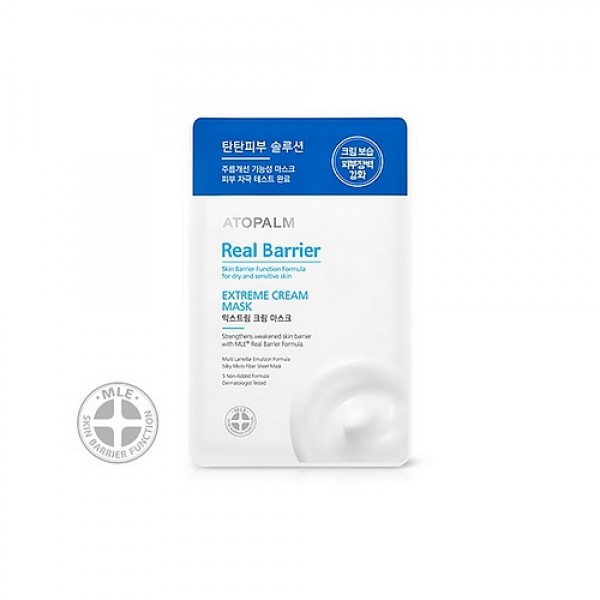 маска с защитным кремом для лица маска с защитным кремом для лицаExtreme Cream Mask Real Barrier. Маска с защитным кремом для лица<br><br>Маска изготовлена из тончайшего волокна и обильно пропитана кремом, содержащим пептиды и церамиды. Она идеально повторяет контуры лица и способствует бережному уходу за чувствительной кожей, восстанавливая защитную функцию кожи, увлажняя и повышая ее эластичность.<br><br> <br><br>Главным действующим компонентом всей продукции серии ATOPALM Real Barrier является многослойная эмульсия (MLE), которая воспроизводит слоистую структуру кожи. Благодаря структурному и химическому сходству с межклеточными липидами многослойная эмульсия легко встраивается в нарушенные слои естественных липидов кожи и восстанавливает их нормальное строение изнутри. Поэтому средства серии ATOPALM Real Barrier эффективно повышают барьерную (защитную) функцию кожи. Кроме того в продукции серии ATOPALM Real Barrier содержится расширенный комплекс компонентов: пантенол - увлажняет кожу, повышает ее гладкость и эластичность; мадекассосид - оказывает регенерирующее и смягчающее воздействие, укрепляет стенки капилляров, аллантоин - обладает противомикробным и противовоспалительным действием; натуральный арома-комплекс.<br><br> <br><br>Применение:<br><br>На очищенную кожу лица наложите маску-салфетку, обеспечивая плотное прилегание к коже лица.<br><br>Снимите маску через 10-20 минут.<br><br>Распределите оставшийся крем массирующими движениями до полного впитывания. Не требует смывания.<br><br> <br><br>Состав: Water, Butyleneglycol, Glycerin, 1,2 Hexanediol, Niacinamide, Dihydroxyisopropyl Palmoylpalmamide, Myristoyl/PalmitoylOxostearamide/Arachmide MEA, Centella Asiatica Extract, Madecassoside, Cucumis Sativus (cucumber) Fruit Extract, Aloe Barbadensis Leaf Extract, Bambusa Vulgar Extract, Nelumbium Speciosum Flower Extract, Chamaecyparis Obtusa Water, Allantoin, Panthenol, Sodium Hyaluronate, Hydroxyethyl Acrylate/Sodium Acryloyldimethyl Taurate Copolymer, Xanthgam gum, PEG-60 Hydrogenated Castor Oil, Acrylates/C10-30 alkyl Crosspolymer, Ethylhexylglycerin, Arginine, Poluglutamic Acid, Dipotassium Glycyrrhizate, Lavandula Angustifolia (Lavender) Oil.<br><br> <br><br>Объем: 28 мл<br>