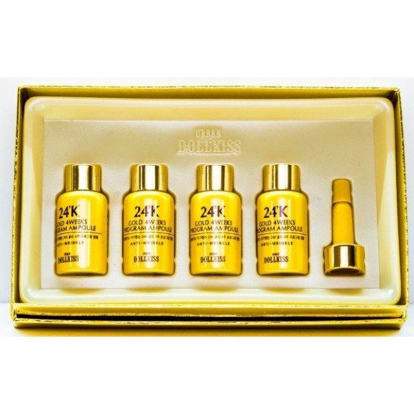 эссенция с 24к золотом baviphat agamemnon 24k gold 4weeks program ampoule kit эссенция с 24к золотом baviphat agamemnon 24k gold 4weeks program ampoule kitUrban Dollkiss Agamemnon 24K Gold 4Weeks Program Ampoule Kit. Эссенция с 24к золотом<br><br>Ампульная программа предназначена для мощного восстановления и обновления кожи. Антивозрастная программа состоит из четырех ампул. Программа из 4 ампул рассчитана на постепенное, день за днем, обновление кожи, которое происходит за 4 недели. Не случайно программа рассчитана на 28 дней, именно за этот срок происходит процесс регенерации кожи, когда “мертвые” частички кератина, образующие поверхностный слой кожи, отшелушиваются, и заменяются на молодые клетки.<br><br>Таким образом, в течение 4 недель кожа обновляется, становится более ровной и светлой. Ороговевшие частички, которые образуют верхний слой, мягко снимаются, а вместо них появляются молодые клетки. В результате кожные покровы становятся идеально гладкими и более светлыми.<br><br>Agamemnon 24K Gold 4 Weeks Program Ampoule Kit обеспечивает интенсивное восстановление и последующее обновление кожи на клеточном уровне. Средство содержит натуральное золото, которое снабжает клетки кислородом, усиливает обмен веществ, выводит токсины и способствует лучшему усвоению других ингредиентов. Также золото усиливает циркуляцию крови, что приводит к более эффективному удалению токсинов и шлаков, кожа постоянно обновляется на клеточном уровне. Кроме того, золото способствует максимальному проникновению в кожу активных компонентов косметики. <br><br>Экстракт мандарина повышает иммунные функции кожи, оказывает прекрасный тонизирующий эффект и предупреждает дряблость кожи. Средство интенсивно увлажняет кожу, нормализует водный баланс, препятствует потере влаги, осветляет пигментацию и устраняет появившиеся морщины. <br><br>При курсовом применении ампульной программы южнокорейской компании Baviphat кожа вновь станет упругой, гладкой и бархатистой, а возрастные изменения исчезнут. Подарите себе роскошный уход и возможность всегда выглядеть великолепно. Курсовое применение сыворотки повышает упругость кожи, делает ее гладкой и шелковистой, разглаживает морщины и осветляет пигментацию, замедляет процессы старения.<br><br>Способ применения: Нанести на очищенную и тонизированную кожу лица несколько капель и распределить их поглаживающими движениями.<br><br>Объём: 8 мл х 4<br>