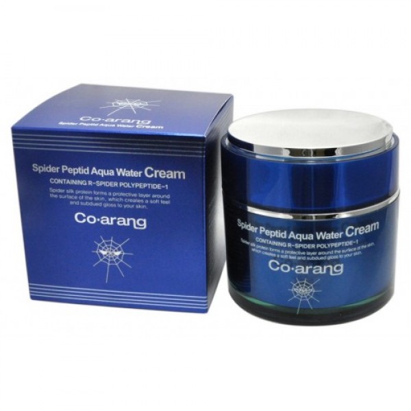 интенсивно увлажняющий крем с пептидом паука co arang spider peptid aqua water cream интенсивно увлажняющий крем с пептидом паука co arang spider peptid aqua water creamSpider Peptid Aqua Water Cream. Интенсивно увлажняющий крем с пептидом паука<br><br>Крем содержит увлажняющие, подтягивающие и разглаживающие компоненты, такие как полипептид паука, глубинная морская вода, экстракт морских водорослей, гиалуроновая кислота. Крем интенсивно увлажняет, смягчает, подтягивает и питает кожу, придает ей свежий вид. Регулирует водно-жировой баланс, глубоко насыщает кожу влагой и питательными веществами. Способствует разглаживанию морщин.<br><br>Активные компоненты:<br><br><br>Пептид паука (r-Spider Polypeptide-1) по своим свойствам идентичен протеинам шелка, придает коже особенную гладкость и шелковистость. Увлажняет и защищает кожу от внешних воздействий окружающей среды.<br><br>Глубинная морская вода содержит большое количество питательных веществ и 70 видов минералов, которые активно увлажняют кожу, придают ей здоровый вид, выравнивают ее тон.<br><br>Экстракт морских водорослей питает, увлажняет, активизирует обменные процессы, улучшает состояние кожи. Оказывают тонизирующее, укрепляющее действие.<br><br><br><br>Способ применения: нанесите на очищенную кожу лица и шеи на завершающем этапе ухода за лицом. Крем можно использовать утром и/или вечером. Благодаря легкой текстуре и быстрому впитыванию подходит как основа для макияжа.<br><br>Меры предосторожности: при покраснении, зуде, раздражении после применения прекратите использование средства и проконсультируйтесь с врачом-дерматологом. При попадании в глаза сразу же промойте их водой. Храните в недоступных для детей местах. Не храните в местах повышенных/пониженных температур, избегайте попадания прямых солнечных лучей.<br><br>Состав: вода, диметикон, глицерин, циклопентасилоксан, натрия гиалуронат, дипропиленгликоль, глицерет-26, фруктан, бета-глюкан, 1,2 гександиол, глицерил полиакрилат, аммония акрилоилдиметилтаурат / VP / сополимер, PEG/PPG-17/6 сополимер, пантенол, нейлон-12, натрия акрилат / натрия акрилоилдиметилтаурат, изогексадекан, диметикон/винил диметикон кроссполимер, изоцетет-25, изоцетет-10, полисорбат-80, пропандиол, каприлгидроксамовая кислота, гликозилтрегалоза, гидрогенезированный гидролизат крахмала, геллановая камедь, r- полипептид паука-1, аллантоин, морская вода, гамамелиса вирджинского вода, экстракт водорослей, EDTA-2Na, ацетилгексапептид-8, трипептид меди-1, отдушка.<br><br>Объем: 80 г<br><br>Вес г: 80.00000000