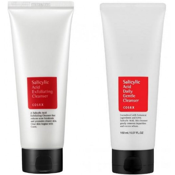 очищающая пенка с салициловой кислотой cosrx salicylic acid cleancer очищающая пенка с салициловой кислотой cosrx salicylic acid cleancerSalicylic Acid Cleancer. Очищающая пенка с салициловой кислотой<br><br>Salicylic Acid Exfoliating Cleancer. Отшелушивающая пенка с салициловой кислотой<br><br>Средство образует густую пену, состоящую из очень мелких пузырьков, что позволяет глубоко и эффективно очищать и отшелушивать кожу, удаляя с её поверхности остатки макияжа, грязь, излишки кожного сала, черные точки и белые угри.<br><br>Салициловая кислота идеальный компонент для эксфолиации. Он отшелушивает омертвевшие клетки и обновляет кожу. Экстракт листьев чайного дерева обладает антибактериальным и успокаивающим эффектом, уменьшая воспаления.<br><br>Средство бережно очищает кожу лица, смывая остатки макияжа, излишки кожного сала и другие загрязнения.<br><br>Salicylic Acid Daily Gentle Cleanser. Очищающая пенка для проблемной кожи с салициловой кислотой<br><br>Пенка для умывания содержит 10 мг салициловой кислоты. Кислота салициловая (бета–гидроксид) – (группа В), органическая кислота, относящаяся к кератолитикам – средствам, растворяющим кератин. Растворяет роговые наслоения, отшелушивает ороговевшие клетки эпидермиса, оказывает антисептическое антибактериальное действие. Легко проникает в глубь поры, подавляя инфекцию.<br><br>Натуральные ВНА-кислоты применяется для отшелушивания поверхностного слоя эпидермиса и снятия воспалений при лечении акне и угревой сыпи. Кислоты ускоряющего заживление, снимают раздражения и замедляют течение воспалительного процесса.<br><br>Способ применения: Выдавите небольшое количество пенки на ладонь, добавьте немного воды, взбейте пену. Нанесите на кожу лица массирующими движениями, тщательно смойте большим количеством воды.<br><br>Объем: 150 мл<br>