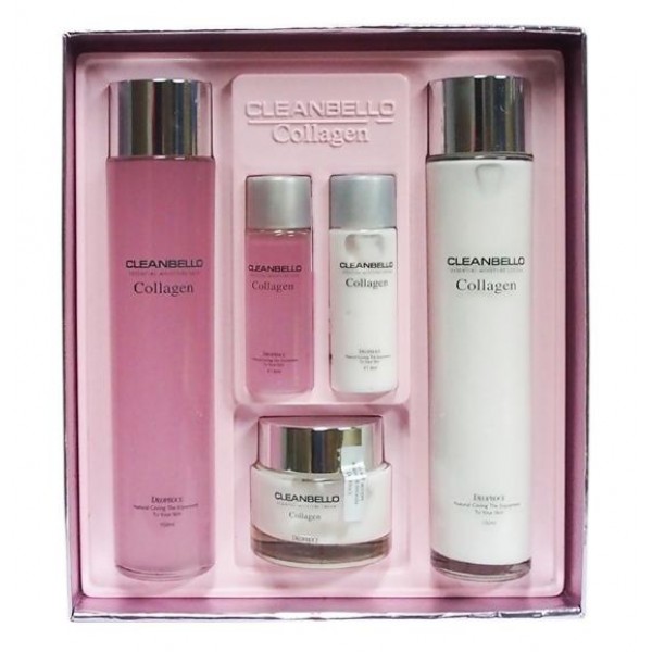 набор для лица уходовый с коллагеном deoproce cleanbello collagen essential moisture skin care 3 набор для лица уходовый с коллагеном deoproce cleanbello collagen essential moisture skin care 3Cleanbello Collagen Essential Moisture Skin Care 3. Набор для лица уходовый с коллагеном<br><br>Линия средств для интенсивного увлажнения и укрепления кожи предназначена для бережной и естественной борьбы с уже существующими возрастными изменениями и замедления процессов старения. Сердства содержат гидролизованный морской коллаген, который является наиболее близким к естественному человеческому коллагену, он легко усваивается и на клеточном уровне замедляет процессы старения.<br><br>Набор с коллагеном – набор базовых средств для увлажняющего и антивозрастного ухода за кожей.<br><br>В составе набора тонер, эмульсия, крем для лица и 2 миниатюры.<br><br>Комплексное, в соответствии с корейской многоступенчатой системой ухода, применение этих средств позволяет добиться потрясающих результатов. Средства ускоряют процессы регенерации, пробуждают кожу к синтезу собственного коллагена, укрепляя кожную структуру. Глубоко увлажняют кожу, помогают восстановить тургор, возвращают упругость, сокращают количество и глубину морщин, выравнивают тон кожи, оказывают лифтинговое действие, делают овал лица более четким, оберегают кожу от провисания и деформации.<br><br>Способ применения: После очищения кожи нанести последовательно тонер, эмульсию и/или крем.<br><br>Объём: 150 мл + 150 мл + 30 мл + 30 мл<br>