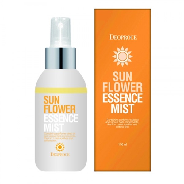 мист для лица тонизирующий увлажняющий deoproce mist sun flower essence мист для лица тонизирующий увлажняющий deoproce mist sun flower essenceMist Sun Flower Essence. Мист для лица тонизирующий увлажняющий<br><br>Мисты – удивительно полезные косметические средства, которые будут полезны и зимой, и летом. Мист спасет кожу лица от жары, увлажняя и освежая. Мист поможет коже быть свежей и напитанной влагой в душном, кондиционированном помещении. Средство подходит для любого типа кожи, но особенно рекомендуется для сухой, усталой и чувствительной кожи.<br><br>В составе миста масло семян подсолнечника, которое обладает прекрасными увлажняющими, питательными и регенерирующими свойствами, ускоряет заживление различных раздражений, а также успокаивает кожу.<br><br>Также масло подсолнечника обладает пластифицирующей способностью – повышает эластичность кожи, делает ее более упругой и подтянутой. Благодаря высокому содержанию витамина Е, который мощными антиоксидантными свойствами, подсолнечник помогает замедлить процессы старения кожи.<br><br>Также мист содержит комплекс растительных экстрактов, которые делают средство еще более полезным.<br><br>Способ применения: Распылить на кожу лица с расстояния 15-20 см.<br><br>Объём: 110 мл<br>