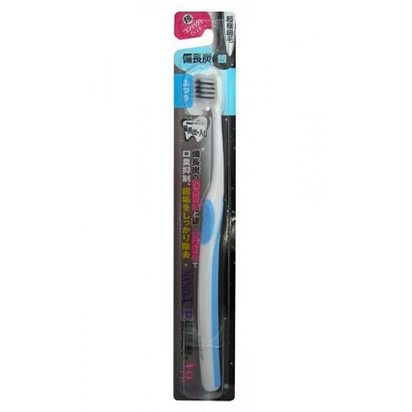 щетка c древесным углем и ионами серебра eq maxon ion charcoal ag toothbrush supercompact щетка c древесным углем и ионами серебра eq maxon ion charcoal ag toothbrush supercompactIon Charcoal Ag Toothbrush Supercompact. Зубная щетка c древесным углем и ионами серебра, двойной тонкой щетиной, средней жесткости, суперкомпактная чистящая головка прекрасно удаляет налет и укрепляет десны. На внешние щетинки нанесен состав из древесного угля, а на внутренние - из серебра. Древесный уголь устраняет неприятный запах изо рта, серебро обладает антибактериальным действием.<br><br>Мягкая ультратонкая щетина удаляет налет между зубами и вокруг зуба, а обычная также удаляет налет на поверхности стыков зубов и на боковых поверхностях.<br>Тонкие кончики щетинок массируют десны, легко проникают в межзубные пространства, эффективно удаляют остатки пищи и налет, приводящий к образованию зубного камня.<br><br>Компактная чистящая головка позволяет эффективно очищать внутреннюю сторону зубов и области вокруг коренных зубов. Подходит для брекет - систем.<br>Щетинки сделаны из материала, который даже при длительном использовании почти не гнется и не стирается.<br><br>Производится по запатентованной технологии. Антибактериальный эффект подтвержден лабораторными испытаниями. Получены сертификаты FDA и ISO.<br><br>Состав ручки: полипропилен, резина.<br><br>Состав щетинок: полибутилентерефталат, угольный порошок, частицы серебра.<br>