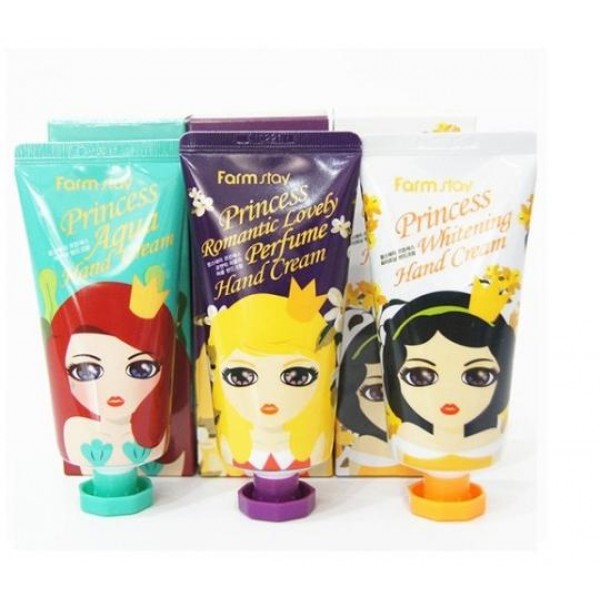 крем для рук farmstay princess hand cream крем для рук farmstay princess hand creamPrincess Hand Cream. Крем для рук<br><br>Крем для рук выпускается следующих видов:<br><br><br>Крем для рук с коллагеном Princess Romantic Lovely Perfume Hand Cream<br><br><br>Увлажнит нежную кожу рук и обеспечит ей полноценное питание. Со временем, кожа перестает вырабатывать коллаген в должных количествах, и кожа теряет былую упругость и эластичность, могут появиться морщины, сухость, стянутость, дряблость. Нежный крем дял рук содержит натуральные экстракты, поддерживающие красоту кожи рук, а также коллаген, заполняющий ткани эпидермиса и восстанавливающий гладкость кожи.<br><br>Коллаген – соединительный белок, на котором основаны все ткани в организме, в том числе и кожный покров. Когда уровень коллагена в коже находится на оптимальном уровне, морщины разглаживаются, текстура кожи выравнивается, становится более однородной. Коллаген, содержащийся в креме имеет морское происхождение, то есть получен из кожи рыб и моллюсков.<br><br>Морской коллаген считается наилучшим, поскольку легче всего воспринимается кожей. Также крем содержит масло ши, мочевину, экстракты алоэ, лаванды, зеленого чая, коры магнолии, а также аденозин. Аденозин является мощным антивозрастным средством, а натуральные экстракты насыщают ткани эпидермиса необходимыми витаминами и микроэлементами. Масло ши смягчает кожу, мочевина способствует отшелушиванию ороговевших клеток, зеленый чай является природным антиоксидантом, а алоэ глубоко увлажняет и успокаивает кожу.<br><br><br>Princess Aqua Hand Cream. Увлажняющий крем для рук<br><br><br>Увлажняющий крем для рук эффективно смягчает кожу, защищает от вредных воздействий бытовой химии, жары и холода.<br><br>Натуральные экстракты, содержащиеся в креме, делают кожу рук ухоженной, омолаживают, оздоровляют.<br><br>Средство содержит экстракты розы, лилии и фрезии.<br><br>Лилия превосходно поддерживает молодость кожи, насыщает ее витаминами, придаёт ей гладкости и шелковистости. Белая лилия содержит в своих лепестках ароматное эфирное масло, ванилин, флавоноиды, каротиноиды, линалол, терпинеол, фенилэтиловый спирт, уксусную, бензойную, пропионовую и коричную кислоты. Благодаря сочетанию всех этих полезных элементов, экстракт белой лилии нежно осветляет пигментные пятна, веснушки и родинки, препятствует куперозу. Улучшаются процессы микроциркуляции в клетках эпидермиса, восстанавливается снабжение клеток кислородом. Легкий антисептический эффект позволяет коже регенерировать, освежает ее, повышает упругость и тонус, снимает раздражение, возвращает коже здоровый и свежий вид. Экстракт лилии белой значительно повышает защитные свойства липидного слоя кожи, защищает ее от свободных радикалов и замедляет процессы старения.<br><br>Роза также оказывает прекрасный антиоксидантный эффект на эпидермальный слой. Экстракт лепестков розы содержит витамины С, В1, В2, РР, К, А, микроэлементы, флавоноиды и огромное количество других полезных микроэлементов, стимулирующих обменные процессы, смягчающих и успокаивающих кожу, предупреждающих ее увядание. Экстракт фрезии смягчает и увлажняет кутикулу, предотвращая ее разрастание и растрескивание.<br><br>Фрезия хорошо восстанавливает эластичность кожи, оказывает витаминизирующее и увлажняющее воздействие, устраняет сухость и шелушение, предупреждает появление заусенцев.<br><br><br>Princess Whitening Hand Cream. Крем для рук с улиточным муцином<br><br><br>Улиточная слизь запускает процессы восстановления кожи на клеточном уровне. Кроме того, влияет и на внешнее состояние кожи: устраняет шелушения, способствует заживлению воспалений, рассасывает пятна пост-акне. Экстракт слизи улитки поддерживает эластичность и тонус кожи, оказывает регенерирующее действие, увлажняет и питает кожу, способствует отшелушиванию ороговевшего слоя кожи, оказывает противовоспалительное действие, защищает от свободных радикалов и преждевременного старения, а также от воздействия вредных микроорганизмов.<br><br> <br><br>Экстракт дрожжевых грибков Галактомисис (Galactomyces) быстро и глубоко проникают в кожу и полноценно ею усваиваются. Интенсивно увлажняет кожу, повышает её иммунитет и защищает от агрессивного воздействия УФ-лучей, ускоряет синтез коллагена и гликопротеинов, благодаря чему улучшаются защитные механизмы кожи, кроме того, кожа становится упругой и эластичной, а также осветляется пигментация.<br><br>Способ применения: На чистую кожу рук нанесите крем, вмассируйте, дождитесь полного впитывания.<br><br>Вес: 80 г<br><br>Вес г: 80.00000000