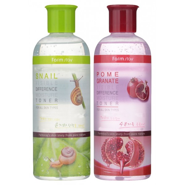 увлажняющий тонер farmstay visible difference moisture toner увлажняющий тонер farmstay visible difference moisture tonerУвлажняющий тонер Visible Difference Moisture Toner – средство для комплексного ухода за кожей. Он завершает процесс очищения кожи и подготавливает ее к нанесению последующих косметических средств. Отшелушивая ороговевшие клетки кожи, тонер выравнивает ее поверхность, улучшает цвет лица. Также тонер оказывает глубокое увлажняющее действие, предупреждает появление сухости и шелушений, дарит коже чувство свежести и комфорта.<br><br>Тонер выпускается в 3 вариантах:<br><br><br>01. FarmStay Visible Difference Moisture Toner Snail – увлажняющий тонер с экстрактом улитки<br><br><br>Экстракт слизи улитки – натуральный компонент, незаменимый для оздоровления и омоложения кожи любого типа, особенно рекомендуется для сухой, чувствительной, раздраженной кожи. Благодаря уникальному составу, запускает процессы восстановления кожи на клеточном уровне, а также значительно улучшает внешнее состояние кожи: устраняет шелушения, способствует заживлению воспалений, рассасывает пятна пост-акне. Экстракт слизи улитки поддерживает эластичность и тонус кожи, оказывает регенерирующее действие, увлажняет и питает кожу, способствует отшелушиванию ороговевшего слоя кожи, оказывает противовоспалительное действие, защищает от свободных радикалов и преждевременного старения, а также от воздействия вредных микроорганизмов.<br><br><br>02. FarmStay Visible Differerce Moisture Toner Pomegranate – увлажняющий тонер с экстрактом граната<br><br><br>Экстракт граната – эффективный антивозрастной компонент, подходит для кожи любого типа, но особенно рекомендуется для сухой и зрелой кожи. Улучшает микроциркуляцию кожи, стимулирует процесс обновления клеток, а также ускоряет синтез коллагена, благодаря чему повышается упругость и эластичность кожи, разглаживаются морщины. Благодаря высокому содержанию антиоксидантов, экстракт граната предупреждает преждевременное старение кожи, а также защищает ее от вредного воздействия окружающей среды (плохая экология, УФ-излучение). Также гранат способствует отбеливанию кожи лица, устраняя пигментные пятна, веснушки и пост-акне, эффективно разглаживает существующие морщины и препятствует появлению новых, подтягивает кожу.<br><br>Способ применения: Нанести на очищенную кожу легкими поглаживающими движениями.<br><br>Объем: 350 мл<br><br>Характеристики товара<br><br> <br><br><br><br><br>Возраст<br><br>25-35; от 35; от 45<br><br><br><br>Компоненты<br><br>экстракт улитки; аллантоин<br><br><br><br>Тип кожи<br><br>для всех типов; обезвоженная; сухая; тусклая; чувствительная<br><br><br><br>Функции<br><br>питание; увлажнение; смягчение; лечение акне; повышение упругости; разглаживание морщин; повышение эластичности<br><br><br><br>Несовершенства<br><br>акне; тусклый цвет лица; пост-акне; пигментация<br><br><br><br><br> <br><br>Вес г: 350.00000000