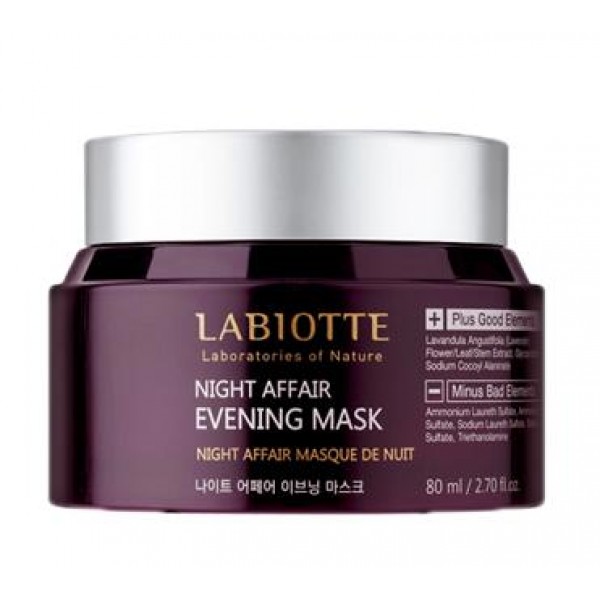 маска ночная labiotte night affair evening mask маска ночная labiotte night affair evening maskNight Affair Evening Mask. Маска ночная<br><br>Маска содержит каллусный экстракт листьев и цветков лаванды, ликопин, белки и т.д.<br><br>Питательная ночная маска восстанавливает тонус уставшей кожи, способствует активному увлажнению и великолепно успокаивает. Придает коже комфортное состояние, улучшает эластичность и упругость, придает коже комфорт. Выравнивает тон и текстуру кожи, разглаживает морщинки.<br><br>Экстракт лаванды балансирует обменные процессы в коже, обладает тонизирующим и подтягивающим свойством. Улучшает микроциркуляцию, имеет противовоспалительное и антибактериальное действие.<br><br>Обладае легкой гелевой текстурой, подойжет для любого типа кожи. Не нагрузит даже жирную кожу. Витывается очень хорошо, работает всю ночь.<br><br>Способ применения: используйте маску на последнем этапе ухода за кожей, нанесите на кожу лица и мягко вмассируйте. Утром смойте теплой водой.<br><br>Объем: 80 мл<br>