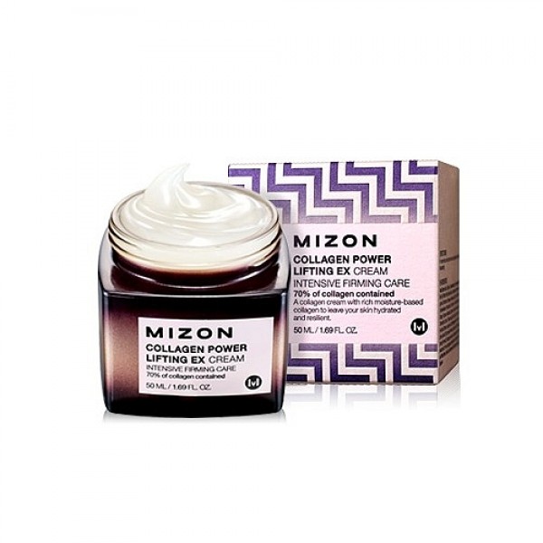крем коллагеновый 70% крем коллагеновый 70%Collagen Power Lifting Ex Cream. Крем коллагеновый 70%<br><br>Уменьшить глубину выраженных морщин и разгладить мелкие, вернуть коже упругость и эластичность, восстановить ее мягкость и гладкость, сделать овал более четким, а также поддерживать оптимальный уровень увлажнения в течение дня поможет крем от Мизон с инновационным комплексом компонентов.<br><br> <br><br>Крем подходит для любого типа кожи, рекомендуется для возрастной группы 30-35+ лет, однако, при наличии выраженных проблем может использоваться в более раннем возрасте.<br><br> <br><br>В составе крема запатентованный компонент Hyaluronic Collagen – уникальный комплекс, сочетающий низкомолекулярный морской коллаген и гиалуроновую кислоту, которые обладают высокой проникающей способностью и воздействуют на кожу на клеточном уровне.<br><br> <br><br>Гидролизованный низкомолекулярный коллаген (Hydrolyzed Collagen) – способствует общему улучшению состояния кожи: способствует разглаживанию морщин и выравниванию рельефа кожи, повышает ее упругость и эластичность. Гидролизованный коллаген помимо укрепляющего воздействия обладает ранозаживляющими и успокаивающими свойствами, а также помогает удержанию влаги в глубоких слоях кожи. Благодаря своим свойствам коллаген оказывает регенерирующее действие, ускоряет восстановление поврежденных клеток кожи, благодаря чему эффективно омолаживает кожу и борется с ее возрастными изменениями.<br><br> <br><br>Гидролизованная гиалуроновая кислота (Hydrolyzed Hyaluronic Acid) – способствует глубокому увлажнению кожи и создает на коже невидимый барьер, предотвращающий трансэпидермальную потерю влаги. Помимо этого, гиалуроновая кислота способствует регенерации эпидермиса, а также стимулирует синтез коллагена, благодаря чему увеличивает упругость кожи, разглаживает мелкие морщинки, делает кожу гладкой и нежной.<br><br> <br><br>Также в составе крема комплекс растительных экстрактов, усиливающих увлажняющее и успокаивающее действие средства и оказывающих омолаживающее и антиоксидантное действие.<br><br> <br><br>Кроме экстрактов крем содержит и комплекс натуральных масел, питающих и смягчающих кожу, защищающих от неблагоприятных факторов внешней среды, устраняющих сухость и шелушения.<br><br> <br><br>Регулярное применение крема позволяет сделать кожу подтянутой, упругой и эластичной, свежей и сияющей.<br><br> <br><br>Способ применения: Нанести крем на очищенную кожу и тонизированную легкими поглаживающими движениями.<br><br> <br><br>Объем: 50 мл<br>