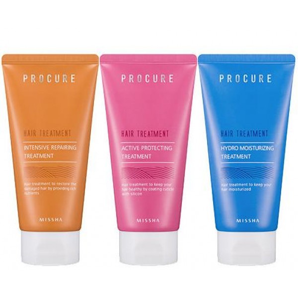 маска для волос missha procure hair treatment маска для волос missha procure hair treatmentProcure Hair Treatment. Маска для волос<br><br>Маска для волос – бестселлер от известного бренда Missha, настоящий эликсир красоты и здоровья для сухих, ломких и ослабленных волос. Главные активные компоненты маски - кератиновые волокна, аминокислоты и витамин Е. Они все укрепляют волосяной фолликул (корень волоса) и питают его.<br><br><br>Procure Hair Treatment Active Protecting. Маска защитная для волос<br><br><br>Защитная питательная маска для сухих, ломких, пересушенных феном и окрашенных волос. В составе керамиды для защиты и питания волос, масло камелии - восстанавливает естественный блеск волос, лечит сухую кожу головы. Также оно значительно облегчает укладку. Масло жожоба питает сухие волосы и кожу головы, при этом не повышая ее жирность. Кератин восстанавливает блеск, делает волосы послушными и объемными.<br><br><br>Procure Hair Treatment Hydro Moisturizing Protecting. Маска увлажняющая для волос<br><br><br>Активная увлажняющая маска для всех типов волос. Использование маски заметно улучшает внешний вид волос, укрепляет корни. В составе гиалуроновая кислота для глубокого увлажнения, масло камелии восстанавливает естественный блеск волос, лечит сухую кожу головы. Масло жожоба питает, защищает волосы от вредного воздействия окружающей среды. Кератин восстанавливает блеск, делает волосы послушными и объемными.<br><br><br>Procure Hair Treatment Intensive Reparing Protecting. Маска восстанавливающая для поврежденных волос<br><br><br>Активная восстанавливающая маска для поврежденных, окрашенных и сухих волос. В составе масло камелии восстанавливает естественный блеск волос, лечит сухую кожу головы. Масло жожоба питает сухие волосы и кожу головы, при этом не повышая ее жирность. Кератин восстанавливает блеск. Делает волосы послушными и объемными.<br><br>Способ применения: нанести на чистые волосы. Оставить на 2-3 минуты, смыть водой.<br><br>Меры предосторожности: избегать попадания в глаза, в случае несовместимости с кожей прекратите использование.<br><br>Объем: 150 мл<br>