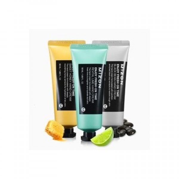 крем для рук mizon enjoy fresh-on time hand cream крем для рук mizon enjoy fresh-on time hand creamEnjoy Fresh-On Time Hand Cream. Крем для рук<br><br>Серия кремов подарит коже рук полноценное питание и интенсивное увлажнение, защитит от увядания и появления пигментации, устранит шелушения и раздражения.<br><br>Кремы с нежной текстурой, словно бархатные перчатки, обволакивают кожу рук и дарят ей непревзойденное наслаждение, красоту и молодость.<br><br>В составе всех кремов гиалуроновая кислота, которая глубоко увлажняет кожу и оберегает ее от обезвоживания. Масла манго и ши питают и смягчают кожу, улучшают ее структуру и барьерные свойства. Гидролизованный коллаген и эластин делают кожу упругой и эластичной, разглаживают и тонизируют ее.<br><br>Крем представлен 3 вариантами:<br><br><br>01 Revital Lime Hand Cream – крем с экстрактом лайма для сияния и глубокого увлажнения тусклой кожи рук<br><br><br>Крем с экстрактом лайма предназначен для тусклой и уставшей кожи, потерявшей упругость, поможет выровнять тон кожи и улучшить ее текстуру, сделать кожу гладкой и шелковистой. Экстракт лайма обладает антисептическим и антивирусным действием, очищает кожу и препятствует размножению микробов. Лайм обладает подтягивающим эффектом, поэтому способен бороться с потерей упругости кожи. Также экстракт лайма оказывает легкое отшелушивающее действие, удаляет с поверхности кожи ороговевшие клетки – кожа становится гладкой, свежей, обновленной. Высокое содержание витамина С в лайме способствует осветлению кожи – уменьшается интенсивность пигментных пятен и предотвращается появление новых.<br><br><br>02 Sweet Honey Hand Cream – крем с медом для глубокого питания сухой кожи рук<br><br><br>Крем с медом предназначен для сухой и поврежденной кожи, нуждающейся в увлажнении, питании и восстановлении. Экстракт меда эффективно увлажняет и смягчает кожу, возвращает прочность, омолаживает, устраняет мелкие морщины. При уходе за шероховатой и сухой кожей, мёд усиливает способность роговых слоев удерживать влагу, благодаря чему, за счет усиления клеточных связей, кожа становится более эластичной, уменьшается ее шероховатость. Также экстракт меда оказывает противомикробное и противовоспалительное действие, которое особенно важно для чувствительной кожи. Крем с мёдом успокаивает и смягчает чувствительную и склонную к раздражениям кожу, оказывает регенерирующее и мягкое очищающее действие. Регулярное использование крема сделает кожу рук ухоженной, нежной и бархатистой.<br><br><br>03 Black Bean Hand Cream – крем с экстрактом соевых бобов для увлажнения сухой и потрескавшейся кожи рук<br><br><br>Крем на основе черных соевых бобов обладает выраженным anti-age эффектом. Гидролизованные протеины сои способствуют разглаживанию морщин и глубоко увлажняют кожу. Изофлавоны сои влияют на регенерационные процессы клеток, защищают от гормонального старения. Крем с соевыми бобами прекрасно омолаживает, увлажняет и питает, восстанавливает кожу на клеточном уровне. Кроме того, соевые бобы помогают справиться с воспалениями и раздражениями кожи.<br><br>Высокая проникающая способность крема позволяет использовать крем в течение дня, по мере необходимости. Крем не оставляет жирного блеска или липкой пленки.<br><br>Способ применения: Нанести крем на сухую чистую кожу рук массажными движениями.<br><br>Объём: 50 мл<br>