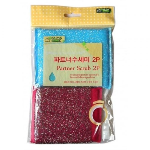 губка - скраббер для мытья посуды myungjin partner scrub 2p губка - скраббер для мытья посуды myungjin partner scrub 2pPartner Scrub 2P. Губка - скраббер для мытья посуды<br><br>Переплетение нитей из нержавеющей стали и нитей из полиэстера создает прочный скраббер, который позволяет очищать поверхность, не повреждая её. Края губки термически обработаны, что сохраняет форму губки на долгое время.<br><br>Создаёт обильную пену, позволяя экономно расходовать моющее средство.<br><br>Применение: используется для мытья тарелок, посуды, кастрюль. Допускается многоцелевое использование.<br><br>*Может применяться для чистки овощей.<br><br>Внимание при применении: после использования хорошо промойте, выжмите и просушите. Не оставляйте рядом с нагревательными приборами и источниками огня. С осторожностью используйте для чистки поверхностей, которые легко повредить.<br><br>Состав: нержавеющая сталь, полиэстер, плёнка полиэстеровая, губка.<br><br>Количество: 2 шт<br><br>Вес г: 20.00000000