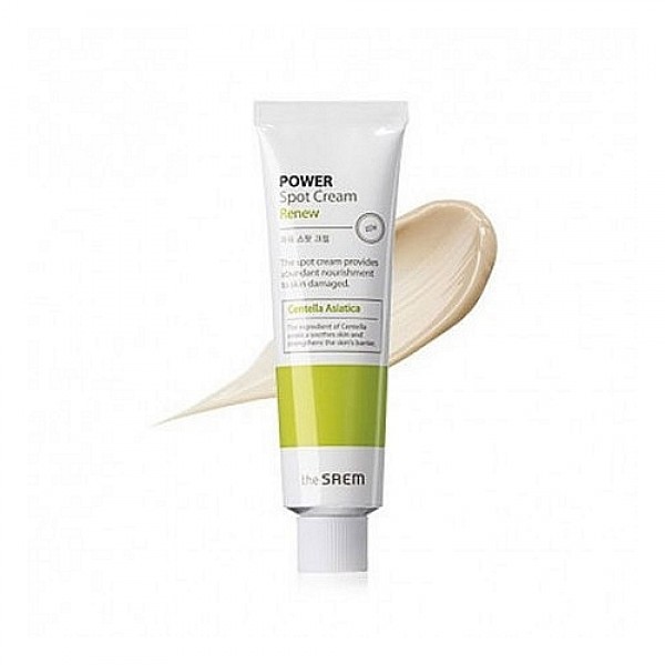 крем восстанавливающий точечный крем восстанавливающий точечныйPower Spot Cream Renew. Крем восстанавливающий точечный<br><br>Новинка от The Saem – точечное средство для локального воздействия на проблемные области. Целенаправленно воздействуя и глубоко проникая в кожу, крем увлажняет и питает, способствует разглаживанию морщин и подтягивает, а также создает защитный барьер от агрессивного воздействия окружающей среды.<br><br> <br><br>В составе средства экстракт центеллы азиатской, гиалуроновая кислота и аденозин, а также комплекс восстанавливающих компонентов.<br><br> <br><br><br>Экстракт центеллы азиатской является эффективным средством для предупреждения преждевременного старения кожи. Экстракт на 30% увеличивает синтез естественного коллагена, благодаря чему кожа становится упругой и подтянутой. Также экстракт центеллы азиатской стимулирует процессы эпителизации, ускоряет регенерацию клеток кожи, нормализует водно-солевой и липидный обмен.<br><br><br><br>Гиалуроновая кислота глубоко увлажняет кожу, а также образует на ней тончайшую незаметную пленку, которая активно всасывает влагу из воздуха, благодаря чему увеличивается содержание влаги в роговом слое и снижается испарение воды с поверхности кожи. Также гиалуроновая кислота оказывает регенерирующее, противовирусное, противовоспалительное, ранозаживляющее действие.<br><br><br><br>Аденозин регулирует многие физиологические процессы в тканях, участвует в передаче энергии, увеличивает производство коллагена и эластина в коже. Кроме того, аденозин не разрушается под воздействием тепла и света, поэтому его активно применяют как высокоэффективное средство для уменьшения возрастных морщин и разглаживания рельефа кожи.<br><br><br> <br><br>При регулярном применении крема кожа станет свежей, ухоженной, подтянутой. Кроме того, крем расслабляет уставшую кожу, помогает справиться со стрессами.<br><br> <br><br>Усилить действие крема поможет ампульная эссенция на основе ферментированных дрожжей THE SAEM Power Ampoule Anti-Wrinkle, которая оказывает выраженное антивозрастное действие, а также способствует еще более быстрому и глубокому проникновению активных компонентов крема.<br><br> <br><br>Способ применения: Нанести крем на проблемные зоны и втереть легкими массирующими движениями.<br><br> <br><br>Объем: 35 мл<br>