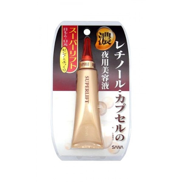 эссенция с ретинолом sana super lift essence эссенция с ретинолом sana super lift essenceSuper Lift Essence. Эссенция с ретинолом разглаживает морщины за счет глубокого увлажнения кожи. Нанокапсулы ретинола глубоко проникают в кожу, воздействуя на глубокие слои изнутри. <br><br>Ретинол стимулирует обновление клеток кожи и синтез коллагена. В результате кожа становится более упругой, разглаживаются мелкие морщинки, восстанавливается нормальный цвет лица, а поверхность становится гладкой.<br><br>Активные компоненты: <br><br><br>Ретинол - чистая натуральная форма витамина А - замедляет и регулирует видимые признаки старения кожи. Кожа становится более гладкой, нежной, упругой и естественно тонизированной. <br><br>Токоферол (витамин Е) обладает мощным антиоксидантным действием, нейтрализуя свободные радикалы и защищая клетки кожи от разрушения. <br><br>Кукурузное масло -природный антиоксидант, обладает регенирирующими свойствами.<br><br><br><br>Применение: Выдавите необходимое количество эссенции и нанесите на область вокруг глаз, рта, шею. Затем легко распределите на все лицо. Применяйте вечером после вечернего ухода за лицом. Применяется перед сном, наносится на область вокруг глаз и рта, прекрасно впитывается.<br><br>Состав: вода, BG, глицерин, сквалан, октилдодецил миристиновой кислоты, тетра (гидроксистеариновая кислота/изостеариновая кислота), пальмовое масло, стеариновая кислота, полиглицерилдистеариновой кислоты-10, глицерилстеариновая кислота, диметикон, каротин, ретинолпальмициновая кислота, токоферол, рутин, ксантановая смола, кукурузное масло, циклометикон, соевое масло, бетаин, полиглицирил миристиновой кислоты, кокосовое масло, гидроокись натрия, феноксиэтанол, хондороитин сульфат натрия, гидролецитин, метилпарабен.<br><br>25 г.<br><br>Вес г: 25.00000000