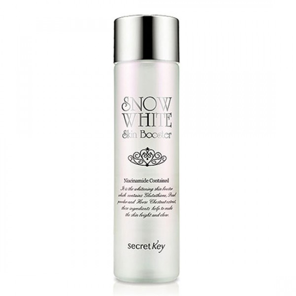 осветляющий бустер secret key snow white skin booster осветляющий бустер secret key snow white skin boosterSnow White Skin Booster. Осветляющий бустер уменьшает излишнюю кожную пигментацию, борется с локальными и обширными пигментными пятнами, выравнивает цвет лица. Прекрасно сбалансированная формула увлажняет, питает, устраняет повреждение, улучшает общее состояние кожи. <br><br>Линия содержит глутатион, экстракт жемчужного порошка, ниацинамид, экстракт конского каштана, гиалуроновая кислота, каллусный экстракт винограда, экстракт анютиных глазок, экстракт грейпфрута и т.д. <br><br> <br><br>Ниацинамид эффективно борется с пигментацией различного происхождения. Помогает коже вырабатывать собственные липиды и кожные церамиды, ускоряет синтез коллагена, защищает от негативного воздействия окружающей среды. Кожа становится светлее, мягче, приобретает эластичность. Ниацинамид регулирует выработку кожного жира, благодаря чему крем может использоваться как основа под макияж, и макияж в течение дня никуда не поплывет. <br><br> <br><br>Глутатион нормализует окислительно-восстановительный процесс в клетке, оказывая детоксицирующее и депигментируещее действие. <br><br> <br><br>Экстракт жемчуга помогает поддерживать уровень влаги и предотвращает ее сухость. Содержит натуральные вещества и минералы, уникально сочетающиеся между собой. Они способны содержать ее нежной, мягкой и эластичной. Предотвращает пигментацию кожи, замедляя развитие меланина, который контролирует пигменты цвета кожи. Жемчуг пости на 100% состоит из минеральных солей. Усиливает кровообращение, улучшает цвет лица и выравнивает ее рельеф. <br><br> <br><br>Способ применения: <br><br>Смочите тонером ватный диск и протрите кожу лица. <br>