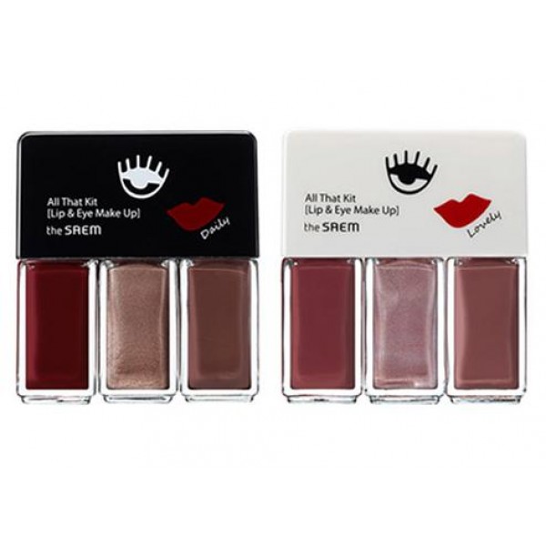 набор для макияжа губ и глаз the saem all that kit lip & eye make набор для макияжа губ и глаз the saem all that kit lip & eye makeAll That Kit Lip & Eye Make. Набор для макияжа губ и глаз<br><br>Яркий, сочный, невероятно модный макияж поможет создать специальный набор от The Saem. В оригинальном наборе тинт для губ и скул, а также тени гля глаз – с шиммером и матовые.<br><br>Средства имеют мягкую кремовую текстуру, хорошо распределяются по коже, что особенно важно для кожи век. Тинт и тени создают легкое, чистое покрытие, которое выглядит аккуратно и изысканно.<br><br>В составе средств натуральные компоненты, которые увлажняют кожу и предупреждают появление сухости и шелушений.<br><br>Формула средств гарантирует стойкость макияжа, тени и тинт не скатываются в складочки, не размазываются и не текут. Созданный макияж будет аккуратным в течение всего дня.<br><br>Набор выпускается в 2 вариантах:<br><br><br>01 Daily<br><br>02 Lovely<br><br><br>Способ применения: Нанести средства на кожу век, скул и губ.<br><br>Объём: 4 мл х 3<br>