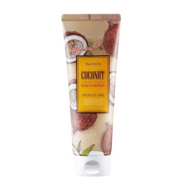 скраб для тела с маслом кокоса the yeon coconut body scrub wash скраб для тела с маслом кокоса the yeon coconut body scrub washCoconut Body Scrub Wash. Скраб для тела с маслом кокоса<br><br>Скраб для тела с легким, приятным ароматом кокоса изготовлен из натуральных, природных компонентов. Не содержит парабенов, искусственных отдушек и SLS.<br><br>В составе:<br><br><br>стружка кокоса — отшелушивающий компонент;<br><br>гранулы кокосовой скорлупы;<br><br>жирные кислоты;<br><br>масла — кокосовое, марулы, соевых бобов, сладкого миндаля.<br><br><br>При скрабировании не травмирует кожу. Делает ее гладкой, шелковистой, хорошо очищенной от слоя ороговевших клеток. Скраб для ухода за кожей тела поддерживает ее водный баланс. Питает, смягчает, разглаживает эпителий. Помогает очистить поры, что предотвращает появление высыпаний и воспаления. Расходуется экономно благодаря кремообразной текстуре.<br><br>Способ применения: нанести на увлажненную кожу после использования геля для душа, без нажима массировать все тело в течение 2—5 минут. Использовать не чаще двух раз в неделю.<br><br>Объем: 250 мл<br>