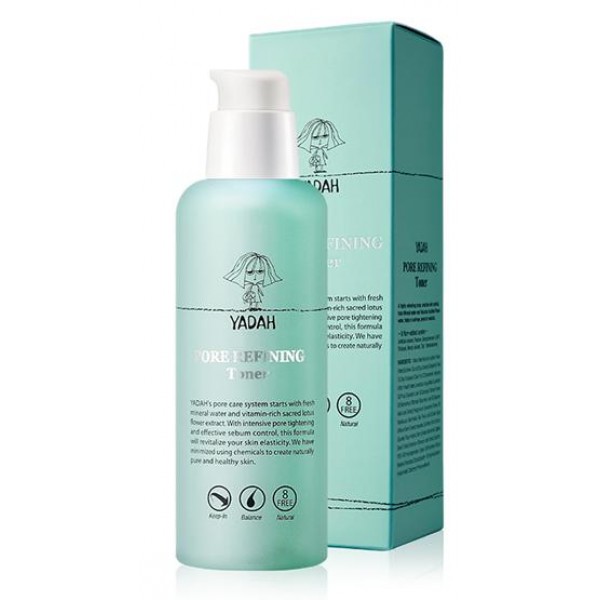 тоник для сужения пор yadah pore refining toner тоник для сужения пор yadah pore refining tonerPore Refining Toner. Тоник для сужения пор<br><br>Расширенные поры – одна из частых проблем. Чтобы решить эту проблему, необходим комплексный подход.<br><br>Через поры выводится секрет сальных желез, который защищает кожу от влияния различных внешних воздействий. Однако, существует множество факторов, которые приводят к тому, что поры становятся расширенными. Кроме того, что это не самое эстетичное зрелище, через расширенные поры из сальных желез выделяется большое количество жира, что затем приводит к появлению комедонов – сальных пробок. Также избыточный кожный жир становится благоприятной средой для размножения болезнетворных микроорганизмов.<br><br>Тонер, как и остальные средства серии Pore Refining от YADAH, способствует комплексному уходу за кожей с расширенными порами.<br><br>Минеральная вода, на основе которой создан тонер, увлажняет и освежает кожу, насыщает ее кислородом и массой полезных микроэлементов. Способствует выведению шлаков и токсинов, активизирует процессы регенерации, уменьшает отечность, укрепляет лицевые капилляры, повышает эластичность стенок пор, что приводит к их постепенному сужению. Минеральная вода убирает излишки кожного жира, улучшает цвет лица.<br><br>Комплекс натуральных экстрактов, которые также содержатся в составе тонера, способствует еще лучшему очищению и сужению пор, нормализует работу сальных желез, делает кожу гладкой, упругой, сияющей.<br><br>Способ применения: Смочить средством ватный диск и протереть им лицо сразу после умывания.<br><br>Объём: 120 мл<br>