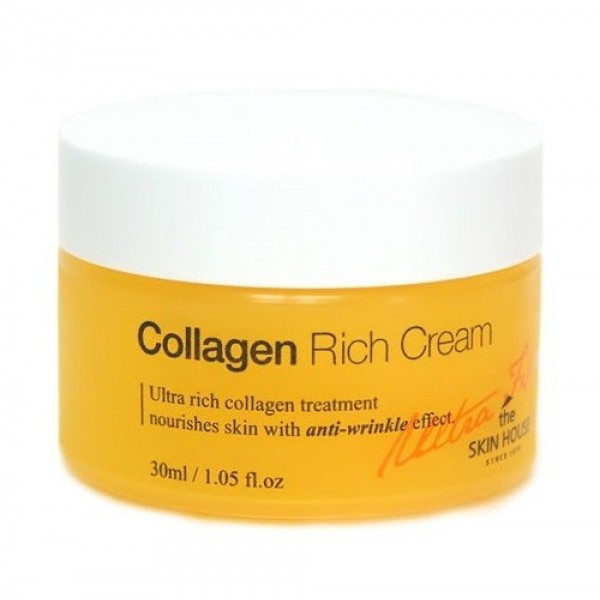 питательный коллагеновый крем от морщин the skin house ultra firming collagen rich cream питательный коллагеновый крем от морщин the skin house ultra firming collagen rich creamUltra Firming Collagen Rich Cream. Питательный коллагеновый крем от морщин<br><br>Питательный крем с коллагеном эффективно укрепляет и подтягивает кожу, оказывает видимый лифтинг –эффект, разглаживает морщины и не глубокие линии.<br><br>Главный компонент - активный коллаген, он восстанавливает каркасные волокна соединительной ткани, подтягивает овал лица и повышает тургор кожи.<br><br>Аденозин в составе крема оказывает дополнительное воздействие на сеточку морщин, разглаживая их, а так же осветляет пигментные и возрастные пятна.<br><br>Крем интенсивно питает и увлажняет кожу благодаря целому комплексу растительных экстрактов.<br><br>Так экстракты корней пиона, жимолости, эдельвейса и ягод Асаи оказывают антиоксидантное воздействие на клетки кожи, предотвращая преждевременное старение.<br><br>Масло макадамского ореха и цветов камелии глубоко питают кожу, придавая лицу яркость и внутреннее сияние здоровой кожи. Специальный состав крема исключает использование искусственных красителей и ароматизаторов, парабенов и спирта и может быть использован даже на очень сухой и капризной кожи.<br><br>Подходит для: нормальная, сухая, чувствительная кожа.<br><br>Способ применения: нанесите небольшое количество крема на лицо и шею легкими массажными движениями на последнем этапе ухода за кожей. Дайте впитаться. Этот крем может быть использован утром и/или вечером.<br><br>Объем: 30 мл<br>