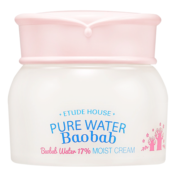 увлажняющий крем с экстрактом баобаба etude house pure water baobab moist cream увлажняющий крем с экстрактом баобаба etude house pure water baobab moist creamPure Water Baobab Moist Cream. Увлажняющий крем с экстрактом баобаба<br><br>Восстанавливает клетки кожи, увлажняет, предотвращает появление морщин. Легкая гелевая текстура при соприкосновении с кожей мгновенно тает.<br><br>Богатый состав позволяет ухаживать за кожей.<br><br>Активные компоненты:<br><br>- Экстракт баобаба - антиоксидант, увлажняет кожу, восстанавливает уровень увлажненности.<br><br>- Экстракт моринги уменьшает воспаления кожи, снижает раздражения, выводит токсины. <br><br>- Экстракт лотоса успокаивает, устраняет воспаления, восстанавливает упругость.<br><br>Применение: Наносить утром и вечером на очищенную кожу.<br><br>Объем: 60 мл<br>