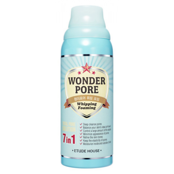 пенка для очищения пор etude house wonder pore whipping foaming пенка для очищения пор etude house wonder pore whipping foamingWonder Pore Whipping Foaming. Пенка для очищения пор<br><br>Густая воздушная пена, состоящая из тысяч мельчайших пузырьков, проникает в каждую пору кожи и тщательно ее очищает, а также удаляет с поверхности кожи повседневные загрязнения, кожный жир.<br><br>Имеет нейтральный баланс pH 4,5. В составе пенки экстракты гинкго билоба, тысячелистника, полыни, арники и англелики, благодаря которым средство работает по 7 направлениям: глубоко очищает поры от сальных пробок, сужает поры, регулирует работу сальных желез и оказывает матирующее действие, поддерживает оптимальный гидробаланс кожи, повышает ее эластичность, улучшает цвет лица и выравнивает текстуру кожи.<br><br>В составе пенки НЕТ парабенов, минерального масла, синтетических ароматизаторов, искусственных красителей, талька, продуктов животного происхождения.<br><br>Способ применения: Вспенить средство, нанести на влажную кожу лица, помассировать, затем смыть теплой водой. Можно использовать в качестве очищающей маски, если оставить на 1-2 минуты, затем помассировать и смыть теплой водой.<br><br>Объём: 200 мл<br>