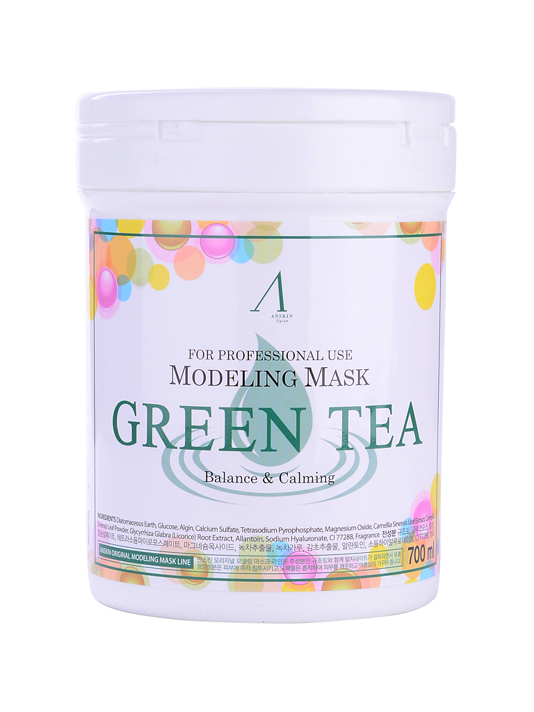 маска альгинатная с экстрактом зеленого чая anskin green tea modeling mask/container маска альгинатная с экстрактом зеленого чая anskin green tea modeling mask/containerМаска альгинатная с экстрактом зеленого чая успокаивающая антиаксидантная (банка) Green Tea Modeling Mask/container подходит для любого типа кожи, но особенно рекомендуется для дряблой, тусклой, вялой, а также для проблемной и жирной кожи.<br><br>Экстракт зеленого чая – мощный природный антиоксидант, помогает продлить молодость кожи, сохранить её красивой и здоровой значительно дольше, замедляя процессы старения. Экстракт зеленого чая эффективно нейтрализует разрушительное действие свободных радикалов, предотвращая окисление клеток, которое и приводит к возникновению кожных воспалений, образованию пигментации, появлению морщин. Зеленый чай, благодаря своим полезным свойствам, используется для кожи любого типа.<br><br><br>Кофеин в составе зеленого чая улучшает микроциркуляцию крови и питание клеток кожи, выводит токсины и снимает отечность тканей.<br><br>Зеленый чай минимизирует агрессивное воздействие УФ-излучения и других негативных факторов внешней среды.<br><br>Зеленый чая является природным антисептиком, оказывает противовоспалительное и антибактериальное действие, уничтожает грибки и бактерии на поверхности кожи, подавляет их размножение.<br><br>Зеленый чай подсушивает кожные воспаления, ускоряя их заживление, успокаивает зуд и снимает покраснения.<br><br>Экстракт зеленого чая очищает поры и сужает их, поверхность кожи и её тон выравниваются.<br><br><br>После использования альгинатной маски с экстрактом зеленого чая кожа становится свежей, чистой, матовой и бархатистой.<br><br>Также в состав маски входят: диатомит, глюкоза, альгинат натрия, сульфат кальция, бетаин, оксид цинка, экстракт мяты перечной (1%), гидролизованный пшеничный глютен, экстракт солодки, аллантоин , гиалуроновая кислота<br><br>Еще одно удивительное свойство альгинатной маски заключается в том, что она усиливает действие косметических средств, которые наносились на кожу до использования маски. Перед нанесением маски можно использовать разнообразные эссенции, сыворотки, кремы и т.д. Застывшая маска, образуя непроницаемую для воздуха и воды пленку, оказывает на кожу небольшое давление, помогая активным компонентам косметических средств проникать в кожу глубже. Единственное условие: все косметические средства, которые наносятся перед маской, должны полностью впитаться в кожу.<br><br> <br><br>Способ применения: Используя мерную ложку, смешать порошок с водой (100 мл порошка на 80 мл воды) быстрыми движениями до получения однородной массы. Полученную смесь нанести на очищенную кожу лица, избегая области глаз, не задевая брови (рекомендуется брови предварительно смазать жирным кремом). Маску необходимо наносить быстро, так как через 5-7 минут она застынет, образуя непроницаемую пленку. Через полчаса маску снять, а кожу лица протереть тоником и нанести свои обычные ухаживающие средства (если они не наносились под маску).<br><br> <br><br>Объем: 700 мл (240 гр)<br>