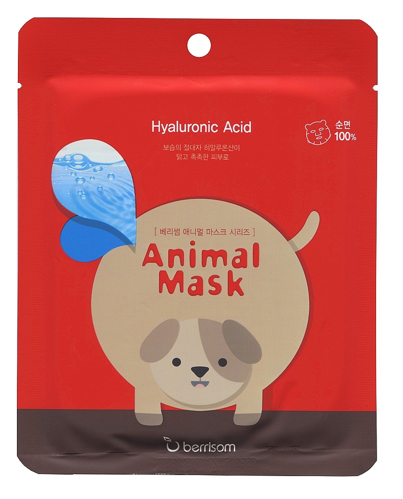 маска для лица серии animal mask – собачка berrisom animal mask hyaluronic acid dog маска для лица серии animal mask – собачка berrisom animal mask hyaluronic acid dogAnimal Mask Hyaluronic Acid DOG. Маска для лица серии Animal mask – Собачка с гиалуроновой кислотой - веселая тканевая маска-мордочка.<br><br>Белая тканевая маска – это приятно, это полезно, но совсем не интересно. Чтобы уход за кожей был не только эффективным, но и веселым, используйте забавные маски-мордочки от BERRISOM.<br><br>Рисунок нанесен только на одну сторону маски, поэтому совершенно безопасен для кожи. Нежнейший органический хлопок, из которого сделана маска, подходит даже для самой чувствительной кожи. Мягкое и плотное прилегание обеспечивает глубокое проникновение в кожу активных компонентов маски.<br><br>В отличие от многих других масок, пропитанных 5-10 мл эссенции,Animal Mask Series пропитана 25 мл слегка маслянистой, но приятной для кожи эссенцией.<br><br>В составе маски керамиды, ледниковая вода и комплекс растительных экстрактов.<br><br><br>Керамиды – восстанавливают липидный барьер верхнего слоя эпидермиса сухой и огрубевшей кожи, обеспечивают интенсивное увлажнение. Благодаря керамидам в составе маски, кожа в короткие сроки после применения восстанавливается, уменьшаются признаки обезвоженности, разглаживаются морщинки. Керамиды снимают шелушения кожи, дарят ей гладкость и шелковистость.<br><br><br><br>Ледниковая вода – интенсивно увлажняет кожу, насыщает ее важнейшими микроэлементами, тонизирует и дарит невероятное ощущение свежести, нормализует и ускоряет процессы восстановления клеток.<br><br><br>Маска предназначена для глубокого увлажнения сухой и огрубевшей кожи, наполняет живительной влагой каждую клеточку, поддерживает оптимальный уровень увлажнения в течение длительного времени.<br><br>Способ применения: На очищенную и тонизированную кожу наложить маску и разгладить ее. Через 15-20 минут маску снять, а остатки средства вмассировать в кожу.<br><br>Состав: Water, Glycerin, Butilene Glycol, Sodium Hyaluronate, Hydrogenated Lecithin, Caprylic/Capric Triglyceride, Diethoxyethyl Succinate, Ceramide 3, Alchohol, Ceteth-20, Steareth-20, Tocopheryl Acetate, Glyceryl Stearate, Cetearyl Alchohol, Neopentyl Glycol Dicaprate, Cetyl Ethylhexanoate, Phenoxyethanol, Glycyrrhiza Glabra (Licorice) Root Extract, Zingiber Officionale (Ginger) Root Extract, Schizandra Chinesis Fruit Extract, Coptis Chinesis Root Extract, Camellia Sinesis Leaf Extract, Propolis Wax, Caprylyl Glycol, 1,2-Hexanediol, Carbomer, Disodium EDTA, Allotoin, Dipotassium Glycyrrhizate, Chlorphenesin, PEG-60 Hydrogenated Castor Oil, Fragrance, Triethanolamine.<br><br>Меры предосторожности: 1. Не применять к поврежденной, раздраженной, обожженной солнцем коже. 2. Прекратить использование в случае покраснения, воспаления, зуда кожи. 3. При попадании в глаза промойте водой. 4. Только для наружного применения.<br>