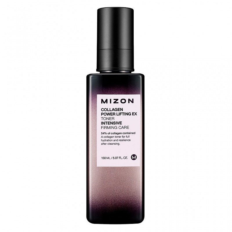 тонер коллагеновый 54% тонер коллагеновый 54%Collagen Power Lifting Ex Toner. Тонер коллагеновый 54%<br><br>Мягкий тоник c гелевой текстурой из новой линии Collagen Power Lifting EX от MIZON предназначен для многофункционального ухода за кожей. Средство регулирует водный баланс кожи, поддерживает ее упругость и эластичность, оказывает лифтинговое воздействие, а также способствует разглаживанию морщин и осветлению тона кожи.<br><br> <br><br>В составе тонера инновационный запатентованный компонент Hyaluronic Collagen – уникальный комплекс, сочетающий низкомолекулярный морской коллаген и гиалуроновую кислоту.<br><br> <br><br>Гидролизованный низкомолекулярный коллаген (Hydrolyzed Collagen) – способствует общему улучшению состояния кожи: способствует разглаживанию морщин и выравниванию рельефа кожи, повышает ее упругость и эластичность. Гидролизованный коллаген помимо укрепляющего воздействия обладает ранозаживляющими и успокаивающими свойствами, а также помогает удержанию влаги в глубоких слоях кожи. Благодаря своим свойствам коллаген оказывает регенерирующее действие, ускоряет восстановление поврежденных клеток кожи, благодаря чему эффективно омолаживает кожу и борется с ее возрастными изменениями.<br><br> <br><br>Гидролизованная гиалуроновая кислота (Hydrolyzed Hyaluronic Acid) – способствует глубокому увлажнению кожи и создает на коже невидимый барьер, предотвращающий трансэпидермальную потерю влаги. Помимо этого, гиалуроновая кислота способствует регенерации эпидермиса, а также стимулирует синтез коллагена, благодаря чему увеличивает упругость кожи, разглаживает мелкие морщинки, делает кожу гладкой и нежной.<br><br> <br><br>Также в составе тонера растительные экстракты, усиливающие увлажняющее успокаивающее действие тонера, оказывающие омолаживающее и антиоксидантное действие.<br><br> <br><br>Регулярное применение тонера после умывания позволит уберечь кожу от пересыхания, а также подготавливает ее к применению дальнейших косметических средств. При комплексном уходе кожа максимально увлажнена, наполнена силой и энергией, становится упругой и эластичной, ухоженной и подтянутой, свежей и сияющей.<br><br> <br><br>Способ применения: Нанести тонер на очищенную кожу при помощи ватного диска или легкими похлопывающими движениями.<br><br> <br><br>Объём: 150 мл<br>