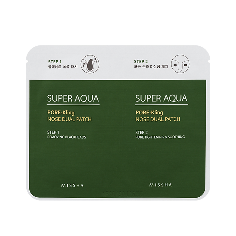 набор очищающих патчей для носа missha super aqua pore kling nose dual patch набор очищающих патчей для носа missha super aqua pore kling nose dual patchSuper Aqua Pore Kling Nose Dual Patch. Набор очищающих патчей для носа<br><br>2-ступенчатая система ухода за кожей носа позволяет не только очистить ее от черных точек, но и предупредить их повторное появление.<br><br>В наборе 2 патча:<br><br><br>1 патч – очищение кожи от сальных пробок<br><br>2 патч – деликатное сужение пор<br><br><br>Патчи пропитаны эссенцией на основе чистейшей итальянской минеральной воды, которая снимает воспаления и аллергические реакции, устраняет сухость и шелушения, регулирует работу сальных желез. Минеральная вода увлажняет и освежает кожу, тонизирует ее и наполняет жизненной силой, уменьшает отечность.<br><br>Экстракт мяты освежает, охлаждает и успокаивает кожу, улучшает кровообращение и укрепляет сосуды, выводит токсины, нормализует работу сальных желез, способствует сужению пор.<br><br>Экстракт лайма очищает и увлажняет кожу, улучшает обменные процессы, разглаживает мелкие морщинки. Оказывает противовоспалительное действие, поэтому эффективен для ухода за жирной и проблемной кожей, осветляет поствоспалительную пигментацию, способствует сужению пор.<br><br>Также в составе эссенции экстракты ганодермы, магнолии, лимонника, ивы белой, лопуха, хризантемы, гамамелиса, омелы, портулака, лотоса и др., которые оказывают увлажняющее и успокаивающее действие, способствуют заживлению воспалений, предупреждают размножение и проникновение в кожу патогенных микроорганизмов, вызывающих акне, сужают поры.<br><br>Способ применения: На очищенную кожу носа приклеить патч 1, через 10-15 минут патч удалить и обработать кожу носа ватной палочкой. Затем на 20-30 минут приклеить патч 2.<br><br>Количество: 1 х 2 шт<br><br>Вес г: 20.00000000