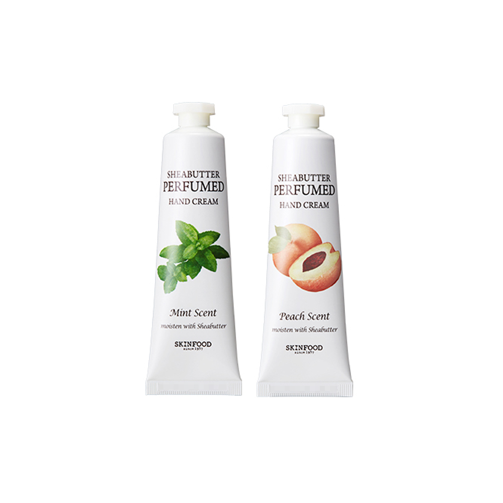 крем для рук парфюмированный skin food shea butter perfumed hand cream крем для рук парфюмированный skin food shea butter perfumed hand creamShea Butter Perfumed Hand Crea. Парфюмированный крем для рук с маслом ши<br><br>Нежные цветочные, травяные и фруктовые ароматы, великолепное питание и увлажнение кожи, а также ее надежную защиту от обветривания – все это подарит парфюмированный крем для рук от Skinfood. Крем тает на коже, быстро впитывается, мгновенно питает и увлажняет кожу, устраняет сухость и шелушения благодаря маслу ши.<br><br>Масло ши (карите) – незаменимый компонент в составе уходовой и омолаживающей косметики.<br><br><br>Оно глубоко увлажняет и питает кожу, а также великолепно ее смягчает, обладает бактерицидными и ранозаживляющими свойствами, ускоряет заживление кожных воспалений, способствует рассасыванию шрамов.<br><br>Масло ши стимулирует выработку коллагена, запускает процессы обновления клеток, благодаря чему повышаются тонус и упругость кожи, разглаживаются морщины. Также масло ши великолепно защищает кожу от воздействия ультрафиолета, оберегает от обезвоживания, обветривания и обморожений.<br><br>Масло ши наполняет кожу влагой и ценными веществами, придает ей мягкость, заживляет раны, снимает воспаления и способствует исчезновению рубцов и шрамов.<br><br>Компонент ускоряет восстановление клеток, прекрасно тонизирует, возвращает упругость и разглаживает появившиеся морщины.<br><br>Кроме того, масло ши оберегает кожу от негативного воздействия ультрафиолета и других внешних воздействий.<br><br><br>Его благотворное действие дополняют другие природные ингредиенты, которые препятствуют раннему увяданию кожи, убирают покраснения, осветляют и выравнивают тон, повышают иммунитет. Крем также хорошо ухаживает за кутикулой и ногтями, поможет смягчить кожу локтей.Высокоувлажняющие, питательные свойства крема великолепно подходят для предупреждения и устранения иссушения кожи, борьбы с мелкими морщинами и возрастными изменениями.<br><br>Продукт обладает неповторимыми восстанавливающими характеристиками: пробуждает процессы регенерации, стимулирует синтез коллагена, защищает от ультрафиолетовых лучей. Крем хорошо усваивается, доставляя чувство комфорта на длительное время и придавая коже удивительную нежность и деликатный аромат.<br><br>Skinfood Shea Butter Perfumed Hand Cream выпускается крем с различными ароматами:<br><br><br>Grapefruit scent – грейпфрут<br><br>Mint scent – мята<br><br>Peach scent – персик<br><br>Rose scent – роза<br><br><br>Крем отлично ухаживает не только за руками, но и за кутикулой, великолепно смягчает кожу локтей. При постоянном применении средства южнокорейской компании SkinFood кожа станет невероятно мягкой, идеально гладкой и шелковистой.<br><br>Способ применения: Нанести на чистую сухую кожу рук массирующими движениями.<br>