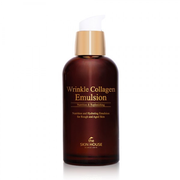 антивозрастная эмульсия с коллагеном the skin house wrinkle collagen emulsion антивозрастная эмульсия с коллагеном the skin house wrinkle collagen emulsionWrinkle Collagen Emulsion. Антивозрастная эмульсия с коллагеном<br><br>Легкая, нежная эмульсия, обогащенная коллагеном, предназначена для увлажнения и омоложения кожи. Сертифицированный коллаген позволяет заметно улучшить состояние кожи, устраняет такие признаки старения, как: сухость кожи, появление морщин, тусклость кожи, потеря упругости и четкого овала.<br><br>Коллаген – белок, строительный материал кожи, его волокна обеспечивают коже механическую прочность, плотность и эластичность. С возрастом коллагеновые волокна изнашиваются, разрушаются, а клетки кожи утрачивают способность восстанавливать поврежденный коллаген. Как результат – сухость кожи, появление морщин, истончение и потеря тонуса кожи, изменение овала лица, пигментация и тусклость кожи.<br><br>Чтобы замедлить процессы старения кожи из-за недостатка коллагена, используются косметические средства, насыщающие кожу коллагеном извне и запускающие процессы синтеза собственного коллагена. Коллаген в составе лосьона способствует омоложению кожи, устранению морщин и коррекции контуров лица.<br><br>Лосьон хорошо увлажняет кожу, а его регулярное использование, особенно в комплексе с другими средствами линии THE SKIN HOUSE Wrinkle Collagen, ускоряет процесс регенерации кожи: она разглаживается, возвращаются эластичность и упругость, овал лица становится более четким, а тон кожи ровным и свежим.<br><br>Способ применения: Нанести на очищенную и тонизированную кожу лица легкими поглаживающими движениями.<br><br>Объём: 130 мл<br>