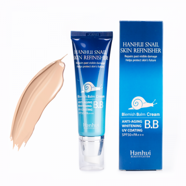 

бб крем с муцином улитки bergamo hanhui snail skin refinisher esential bb cream spf50/pa+++