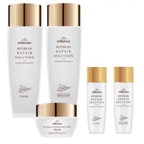 набор уходовый с экстрактом соевых бобов deoproce estheroce soybean repair solution skincare 3 set
