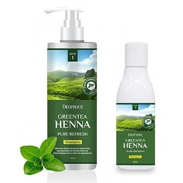 

шампунь для волос с зеленым чаем и хной deoproce shampoo - greentea henna pure refresh