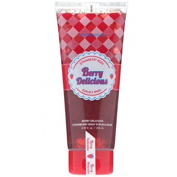 скраб-гель для душа клубничный etude house  berry delicious strawberry body scrub & wash