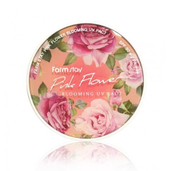 

компактная пудра с экстрактами цветов spf50/pa+++ farmstay pink flower blooming uv pact spf50/pa+++