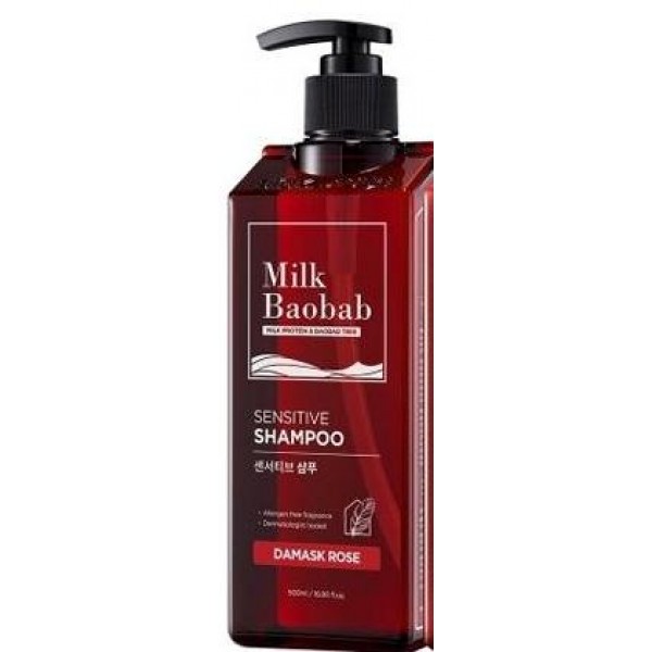 бессульфатный и бессиликоновый шампунь milkbaobab sensitive shampoo damask rose