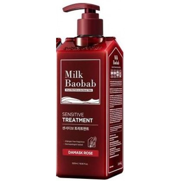 бессульфатный и бессиликоновый бальзам milkbaobab sensitive treatment damask rose