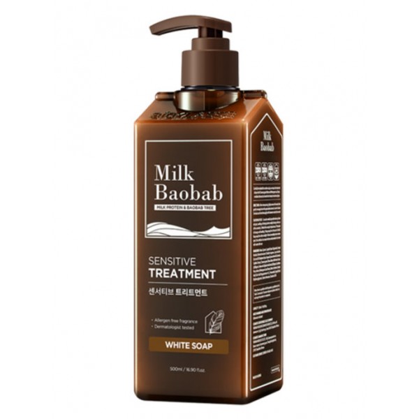 

бессульфатный и бессиликоновый бальзам milkbaobab sensitive treatment white soap