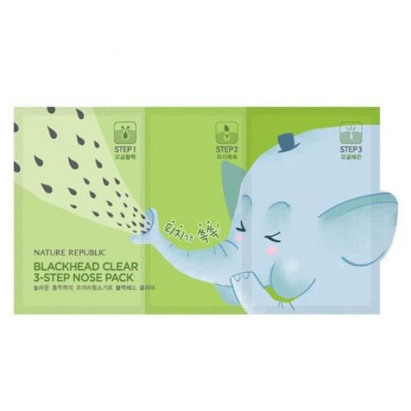 

набор для сужения и очищения пор носа nature republic blackhead clear 3-step nose pack