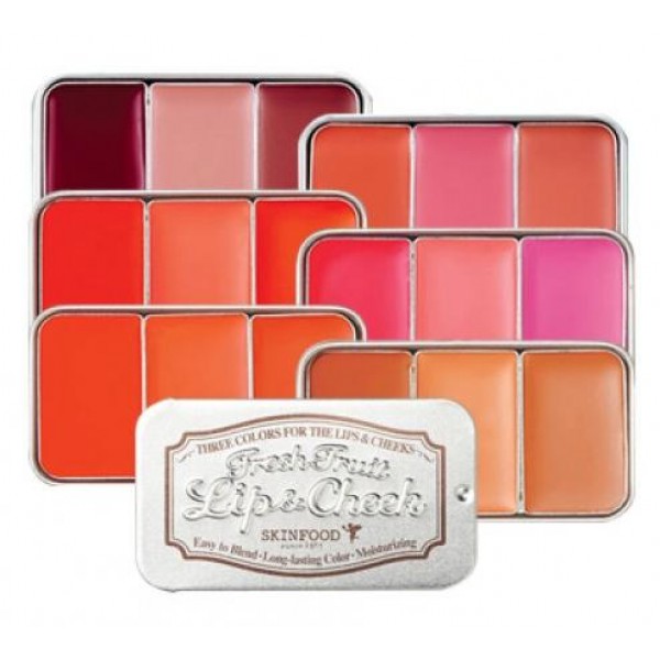 набор румяна + блеск для губ skin food fresh fruit lip & cheek trio