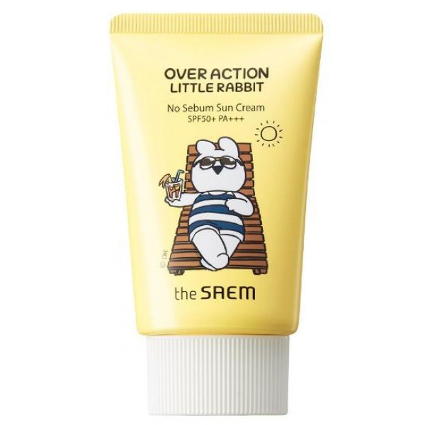 

крем солнцезащитный для жирной кожи лица the saem over action little rabbit eco earth power no sebum sun cream spf50+ pa+++