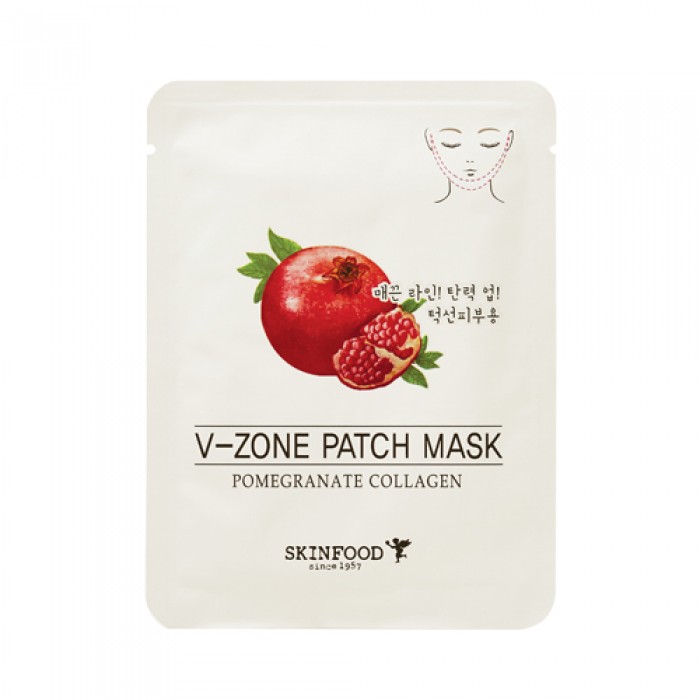 укрепляющая маска для зоны подбородка skin food pomegranate collagen v-zone patch mask