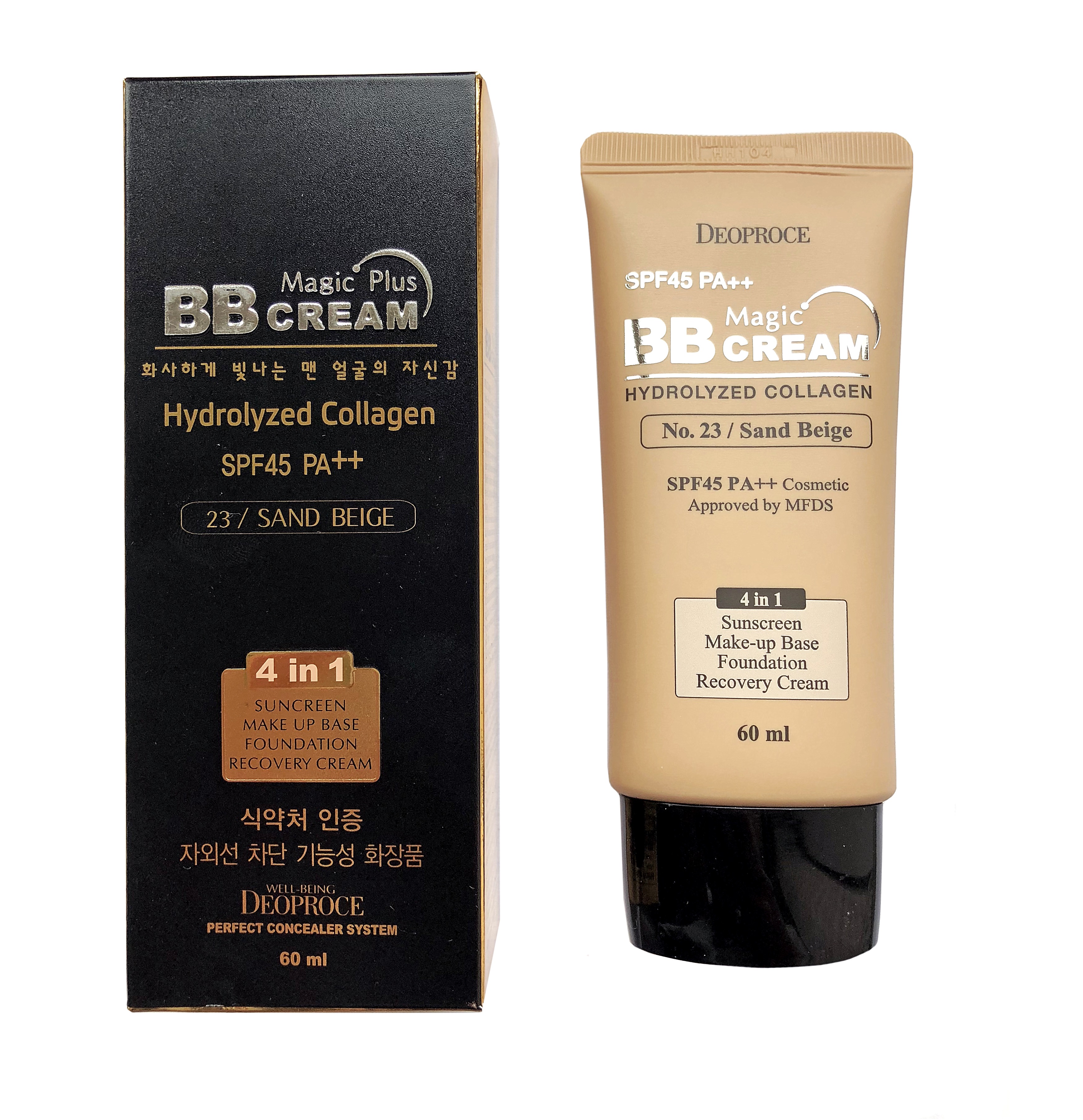 крем бб с коллагеном, гиалуроновой кислотой deoproce spf45 pa++ magic plus bb cream